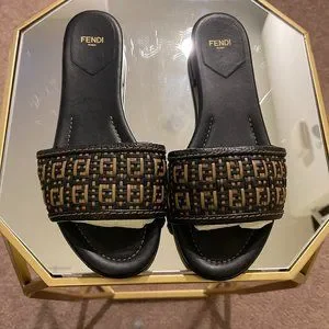 Fendi Shoes Fendi Ff Monogram Raffia Flat Sandals Poshmark